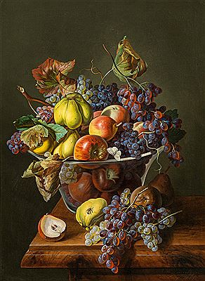 Fruit still life in a glass vase