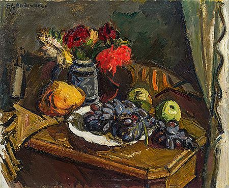 Still life with grapes and flowers