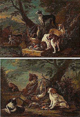 Hunting dogs with their prey