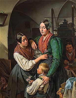 A bride is being adorned for her wedding, 1845