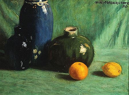 Arts-n-Crafts Still Life with Vases and Fruit -1899
