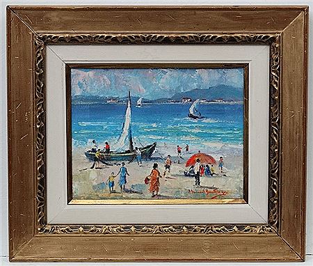 Beach scene by Manoel Santiago - Auction record, sale price, and art valuation. Compare with similar artists and explore comparable artworks.