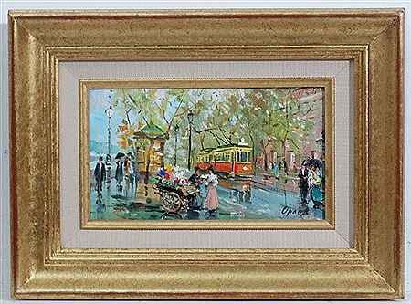 French Flower Seller and Tram