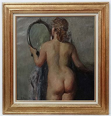 Nude with mirror by Leonid Borisovich Yanush - Auction record, sale price, and art valuation. Compare with similar artists and explore comparable artworks.