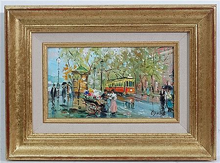 ' French Flower Seller and Tram '