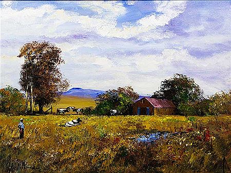 Farm Landscape with Cattle and Figure