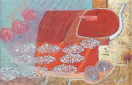 Sample artwork by Jasper McKinney (Born 1961), known for mixed media abstract landscape, buildings, people, sculpture - View similar artists and auction records