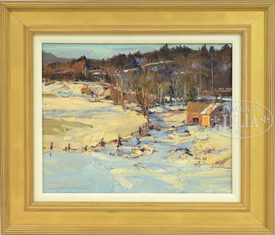 "PERSIMMON BARNS ON SNOWY RIVER" by George Carpenter - Auction record, sale price, and art valuation. Compare with similar artists and explore comparable artworks.