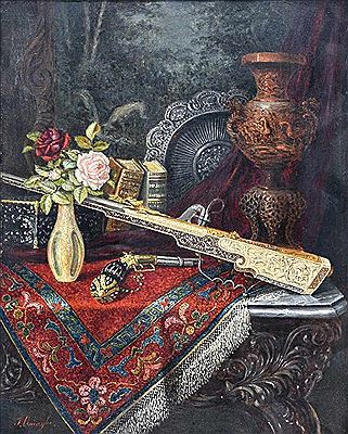 "Stillleben mit Waffen und Blumen"