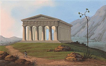 Südliche Landschaft mit antikem Tempel