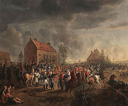 Treffen von Blücher und Wellington nach der Schlacht bei Waterloo