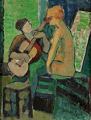 Gitarrenspieler im Atelier