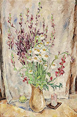 Stillleben mit Blumen, Zitrone und Kerze
