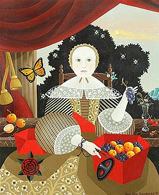 PORTRAIT OF ELEGANT LADY WITH GRAPES