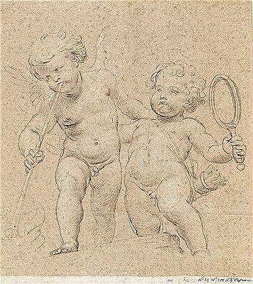 Zwei Amoretten mit Schalmei, Spiegel und Köcher by Lorenzo de' Ferrari - Auction record, sale price, and art valuation. Compare with similar artists and explore comparable artworks.