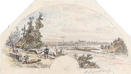Blick auf München von Nordosten (Entwurf für einen Fächer)
