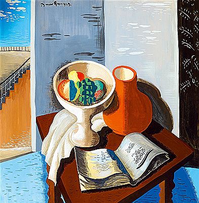 Studio Still-life with Book, Fruit Bowl, with the Blue Sky in the Background, 1929 by Geza Bene - Auction record, sale price, and art valuation. Compare with similar artists and explore comparable artworks.