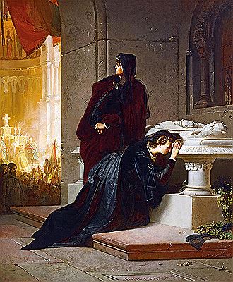 Queen Mary and Elisabeth at the Tomb of Louis the Great, 1864