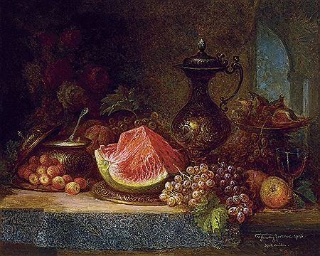 Still-Life with Grapes, Fruits and Wine Jug, 1916 by Ferenc Ujhazy - Auction record, sale price, and art valuation. Compare with similar artists and explore comparable artworks.