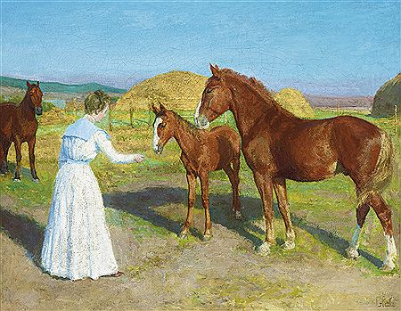 Lady in White Dress with Horses, c. 1905