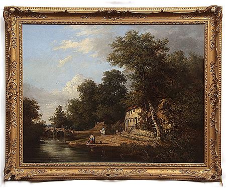 Extensive River Landscape with Bridge and Figures by a Cottage by Henry Ladbrooke - Auction record, sale price, and art valuation. Compare with similar artists and explore comparable artworks.