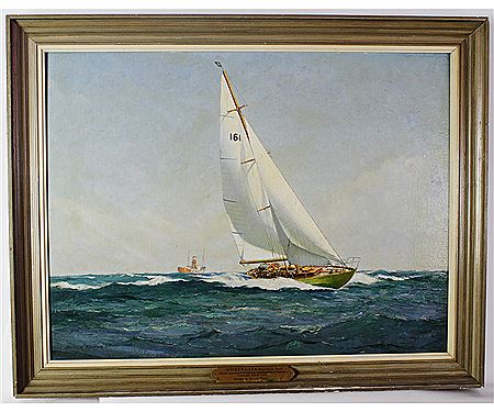 "Yacht Joyrena having rounded the Royal Sovereign Light Vessel, Channel Race 1957"