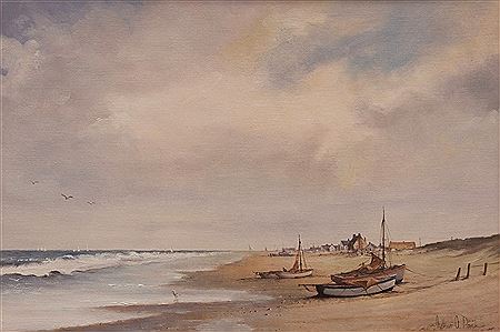 Inshore fishing boats on a Suffolk beach