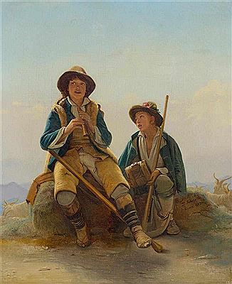 Two shepherds making music (Deux petits pecorari chantant l'Angelus du matin sur une des sommités de l'Apennin)