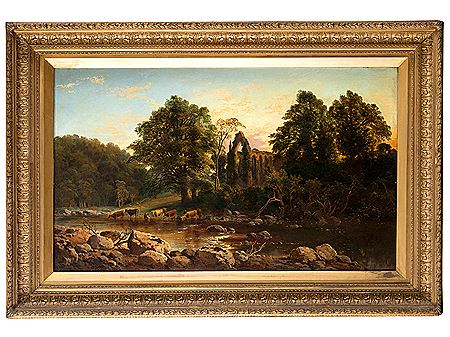 CATTLE BY A RIVER NEAR A RUINED ABBEY by Thomas Whittle II - Auction record, sale price, and art valuation. Compare with similar artists and explore comparable artworks.