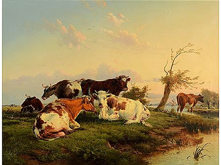 CATTLE RESTING BY A RIVER