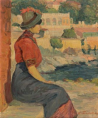 Femme assise sur la corniche