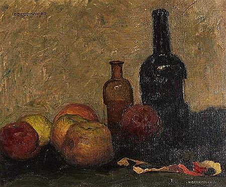 Still Life with Apples and two Bottles