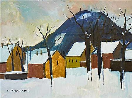 Winter Landscape with Yellow Houses by Stefan Praschl - Auction record, sale price, and art valuation. Compare with similar artists and explore comparable artworks.