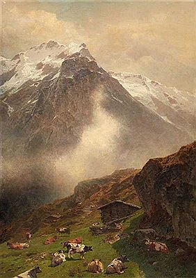 Alpine Landscape with a Herd of Cattle