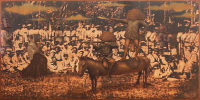 Sample artwork by Joven Mansit (Born 1984), known for meticulously stylized paintings and collages that critique philippine history, culture, and identity. - View similar artists and auction records