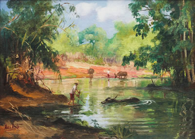 Sample artwork by Isidro Ancheta (1882 - 1946), known for rural landscape and marine painting - View similar artists and auction records