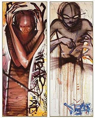 PROTECTIVE DIPTYCH by Mear One - Auction record, sale price, and art valuation. Compare with similar artists and explore comparable artworks.