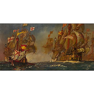 THE SPANISH FLEET DRIVEN TOWARDS THE FLANDERS COAST AFTER . . . FIGHTING ALL DAY, MAKE FOR THE NORTH SEA.