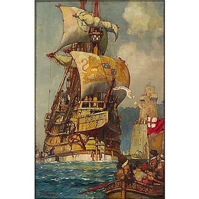 THE RETURN OF THE ENGLISH SHIPS by Kenneth Denton Shoesmith - Auction record, sale price, and art valuation. Compare with similar artists and explore comparable artworks.