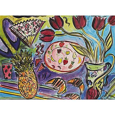 STILL LIFE WITH PINEAPPLE AND TULIPS