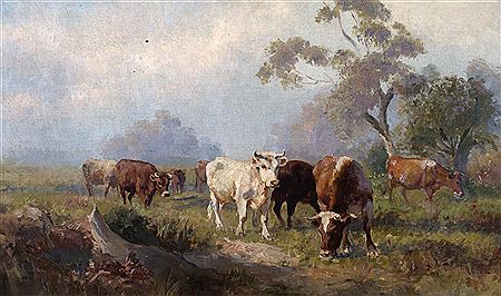 Cattle Grazing by Robert Camm - Auction record, sale price, and art valuation. Compare with similar artists and explore comparable artworks.