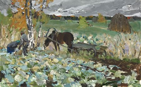 Sample artwork by Nicolai Nikolaevich Baskakov (1918 - 1993), known for genre and portrait painting - View similar artists and auction records