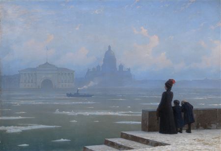 Floating of Ice on the Neva River, St Petersburg by Grigory Odissevich Kalmykov - Auction record, sale price, and art valuation. Compare with similar artists and explore comparable artworks.