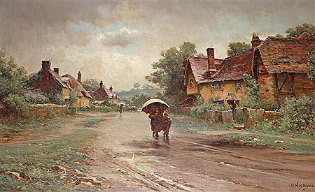 Showery Day, with figures on village street by Creswick Boydell - Auction record, sale price, and art valuation. Compare with similar artists and explore comparable artworks.
