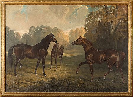 Ard Patrick & Galtee More with Foal Frolicking in a Wooded Landscape by James Lynwood Palmer - Auction record, sale price, and art valuation. Compare with similar artists and explore comparable artworks.