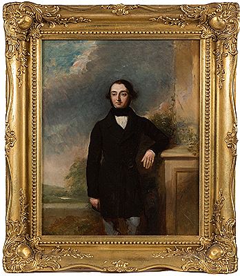 Portrait of a Gentleman, with elbow resting on a plinth, standing in a landscape by Edward Hayes - Auction record, sale price, and art valuation. Compare with similar artists and explore comparable artworks.