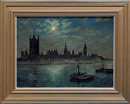 THE HOUSES OF PARLIAMENT IN MOONLIGHT by Geoffrey Stone - Auction record, sale price, and art valuation. Compare with similar artists and explore comparable artworks.