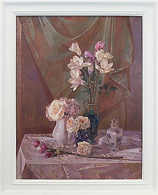 A TABLETOP STILL LIFE WITH ROSES by John Carmichael - Auction record, sale price, and art valuation. Compare with similar artists and explore comparable artworks.