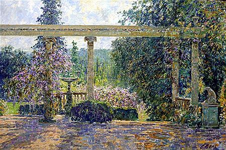 View over the Italianate Terrace, Afternoon May, Peto Garden, Wiltshire