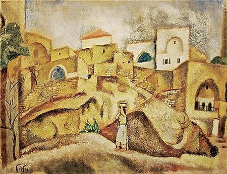 Woman in urban landscape, 1920's